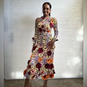 Mew Mews Saige Long Sleeve Mesh Flower Mermaid Dress In Blush